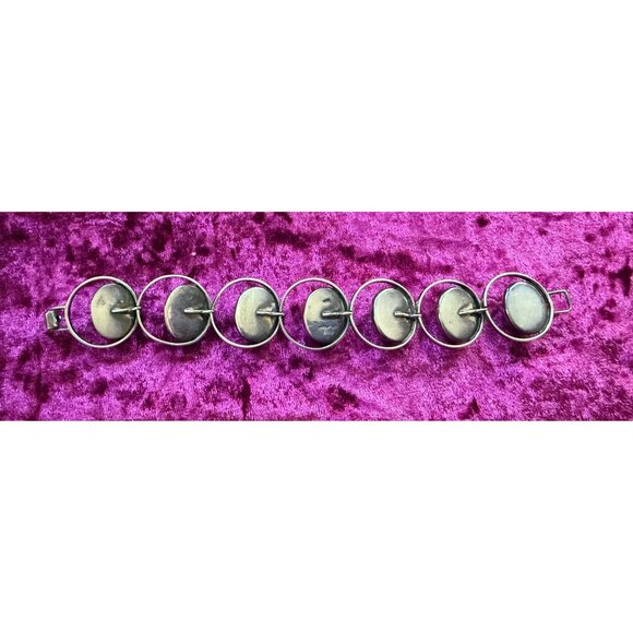 Vtg  Silver Bracelet  Regular, Black, Iron Tigers Eye Signed - Picture 6 of 12